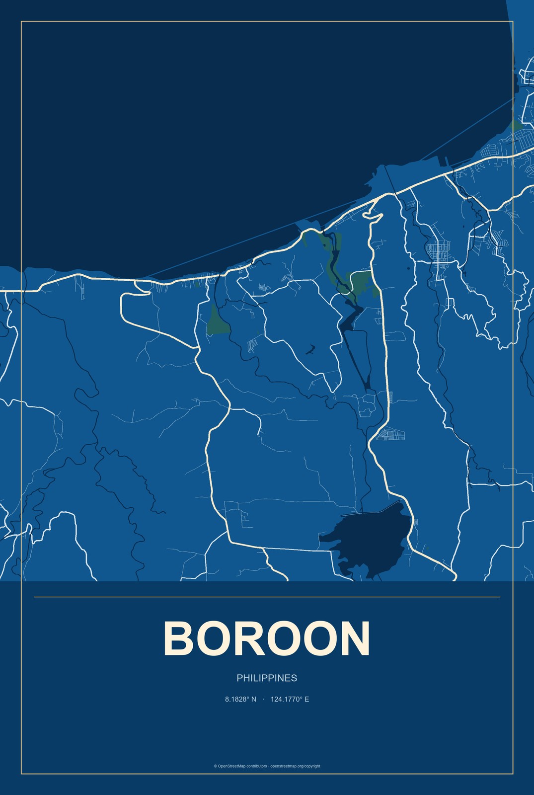 Boroon, Philippines City Map Aluminum Sign in Harbor Cobalt style