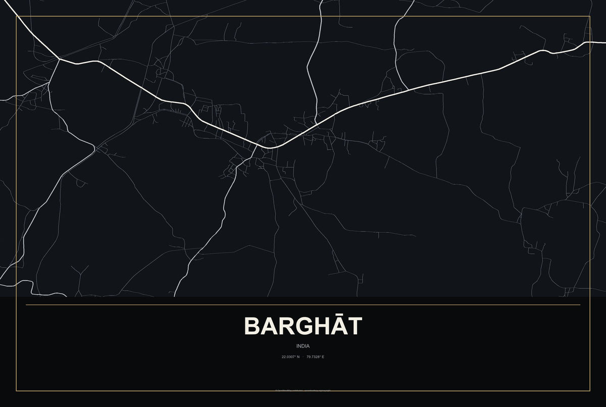 Barghāt, India City Map Aluminum Sign in Metropolitan Noir style