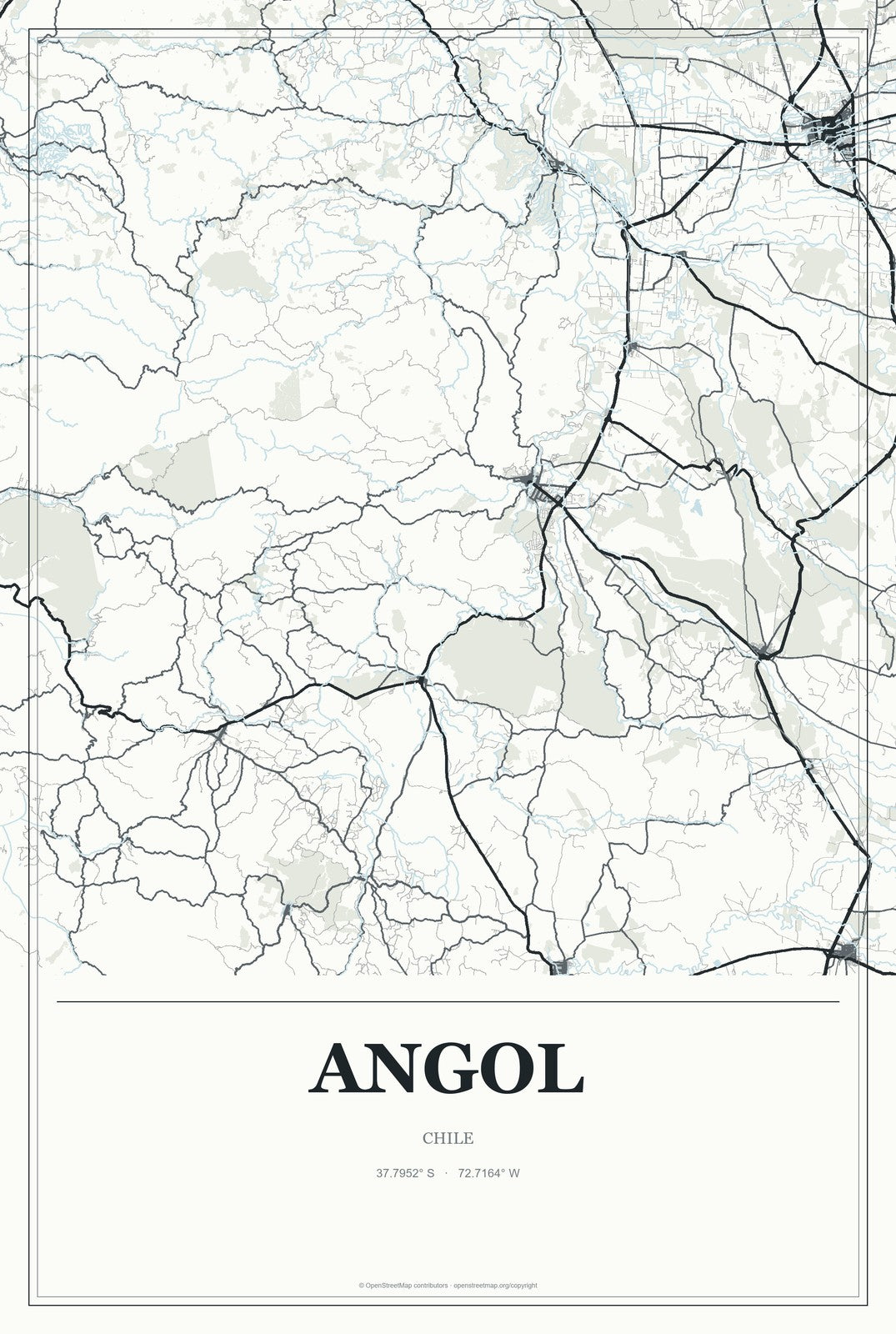 Angol, Chile City Map Aluminum Sign in Gallery Air style