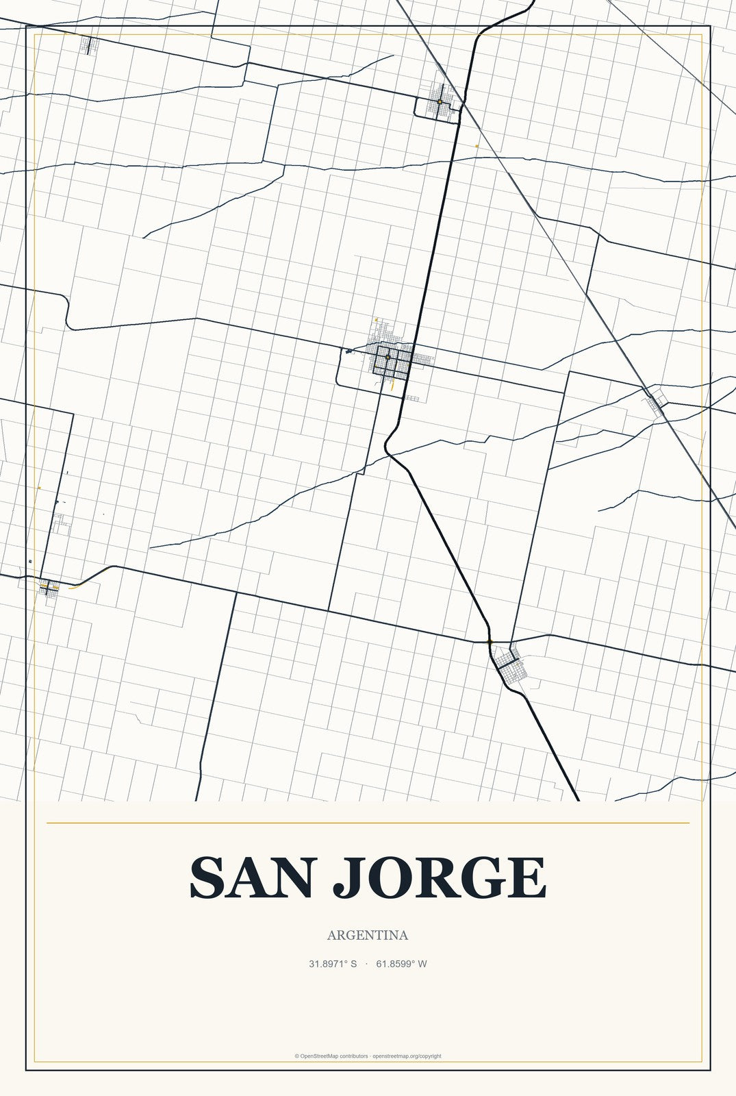 San Jorge, Argentina City Map Aluminum Sign in Citrine Modern style