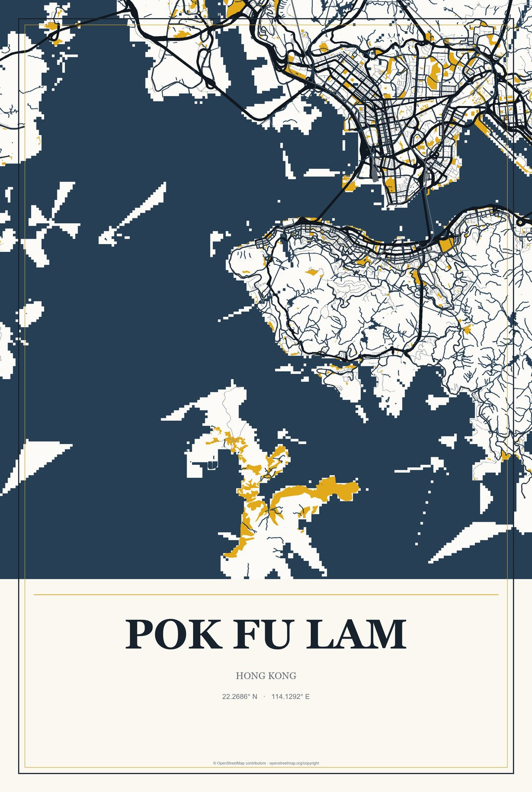 Pok Fu Lam, Hong Kong City Map Aluminum Sign in Citrine Modern style