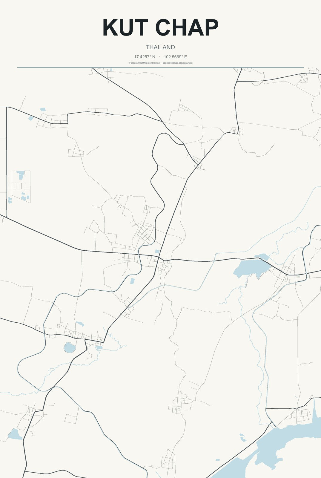 Kut Chap, Thailand City Map Aluminum Sign in Headline Atlas style