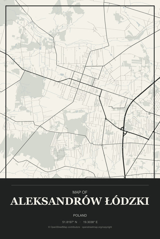 Aleksandrów Łódzki, Poland City Map Aluminum Sign in Museum Plaque style