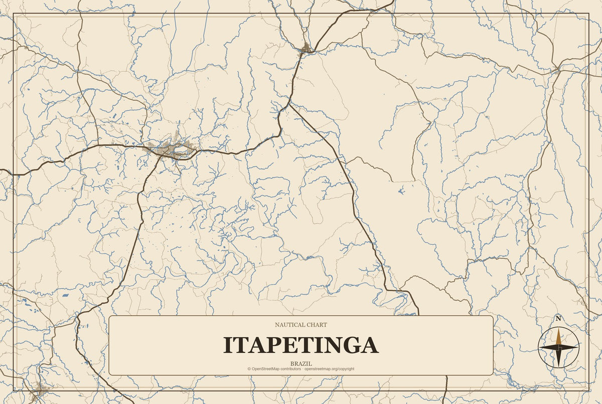 Itapetinga, Brazil City Map Aluminum Sign in Heritage Nautical style