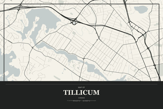 Tillicum, Canada City Map Aluminum Sign in Museum Plaque style