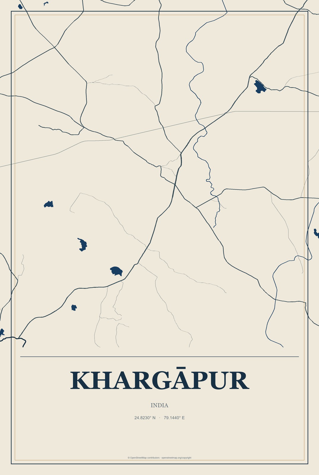 Khargāpur, India City Map Aluminum Sign in Coastal Cutout style