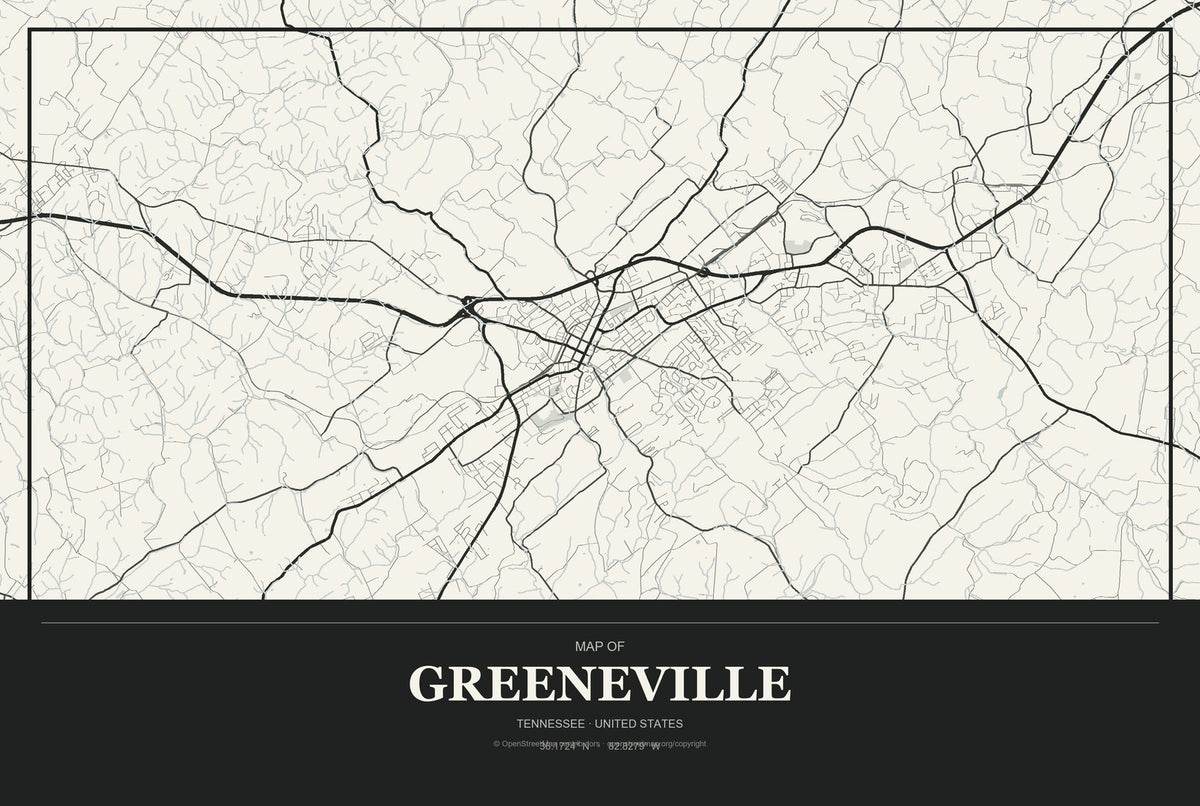 Greeneville, Tennessee City Map Aluminum Sign in Museum Plaque style