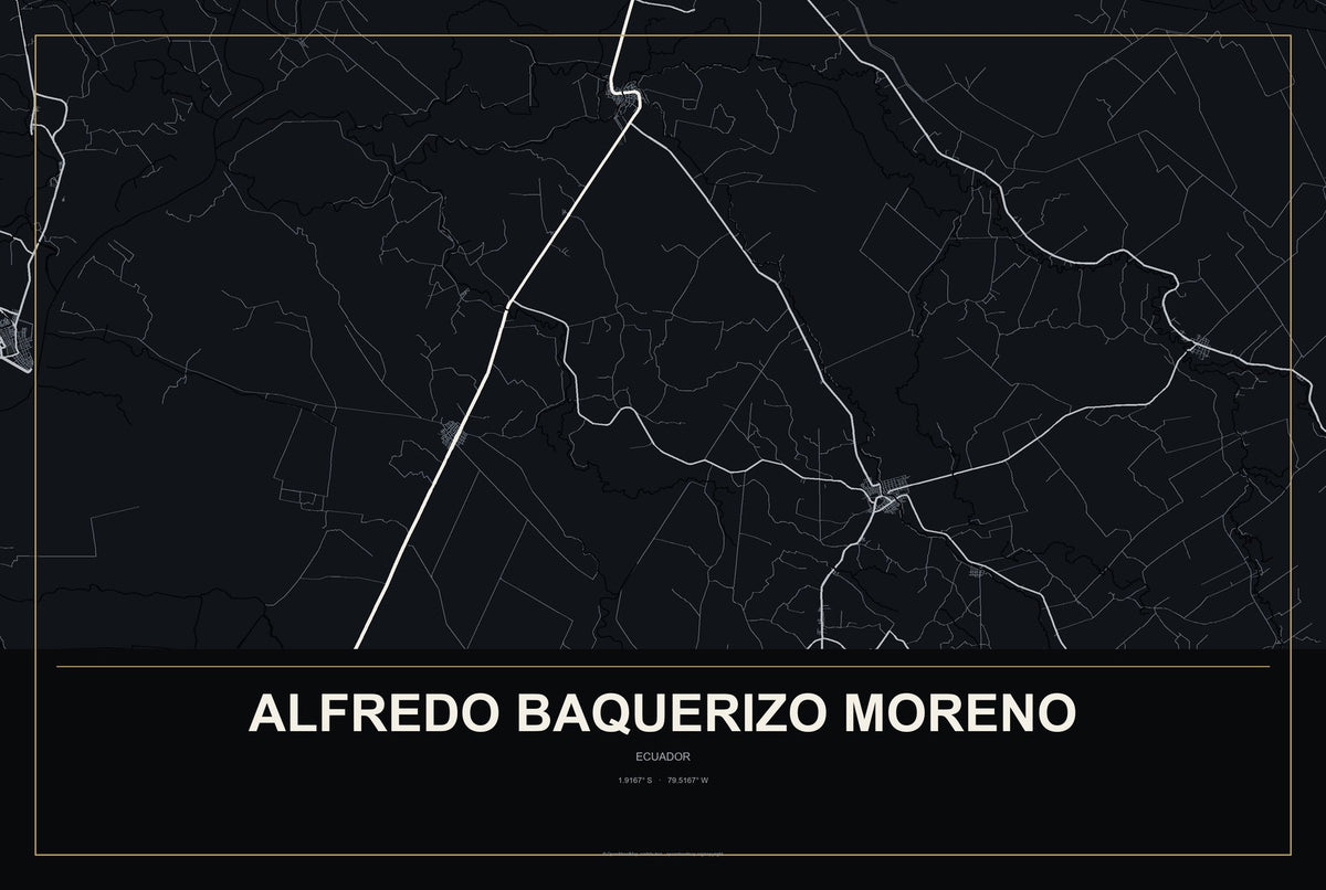 Alfredo Baquerizo Moreno, Ecuador City Map Aluminum Sign in Metropolitan Noir style