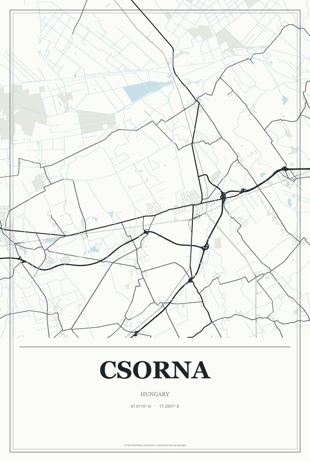Csorna, Hungary City Map Aluminum Sign in Gallery Air style