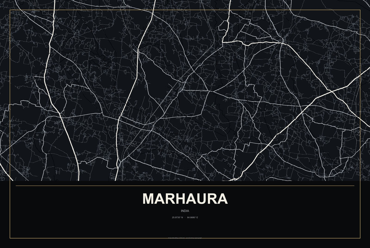 Marhaura, India City Map Aluminum Sign in Metropolitan Noir style