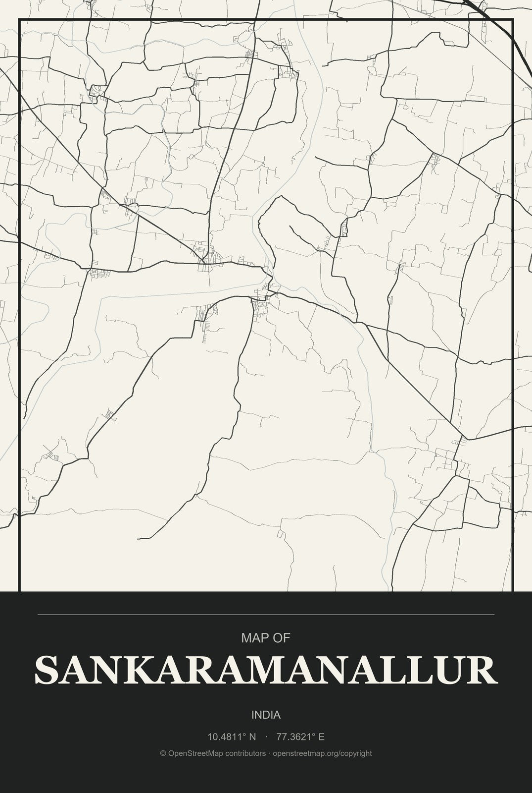 Sankaramanallur, India City Map Aluminum Sign in Museum Plaque style