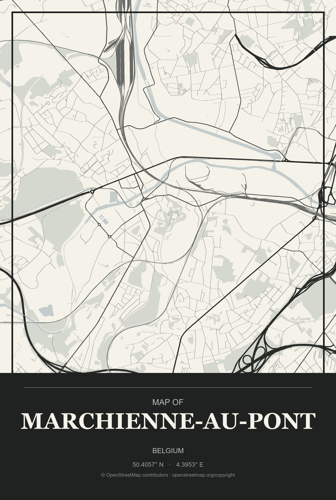 Marchienne-au-Pont, Belgium City Map Aluminum Sign in Museum Plaque style