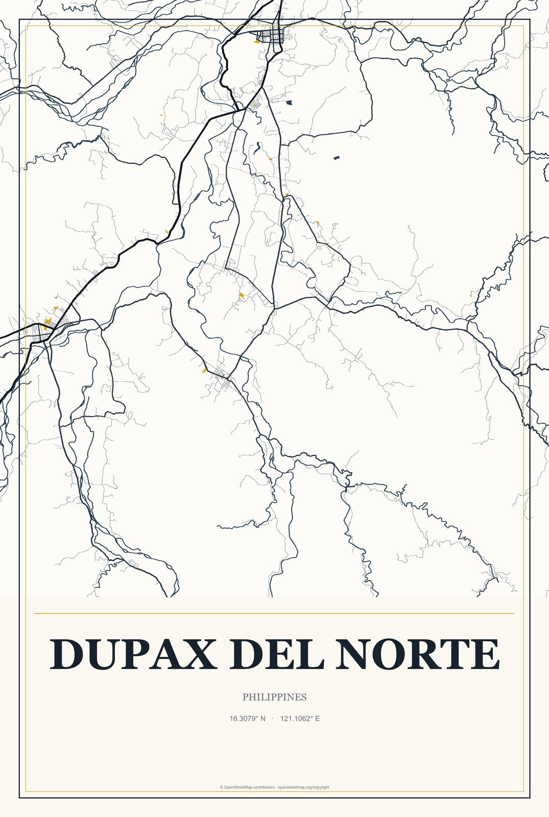 Dupax Del Norte, Philippines City Map Aluminum Sign in Citrine Modern style