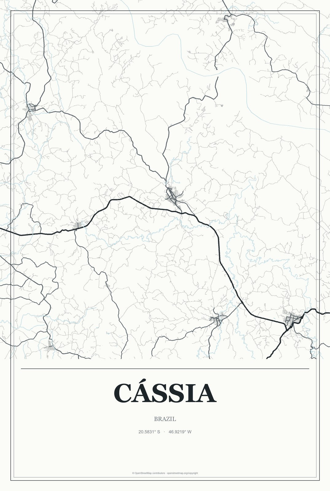 Cássia, Brazil City Map Aluminum Sign in Gallery Air style