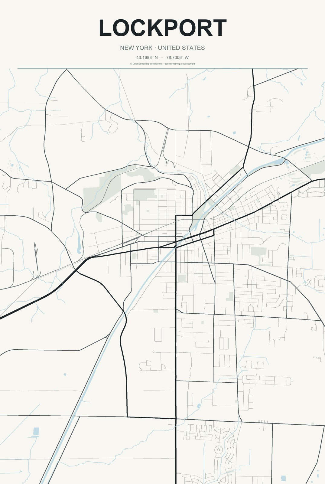 Lockport, New York City Map Aluminum Sign in Headline Atlas style