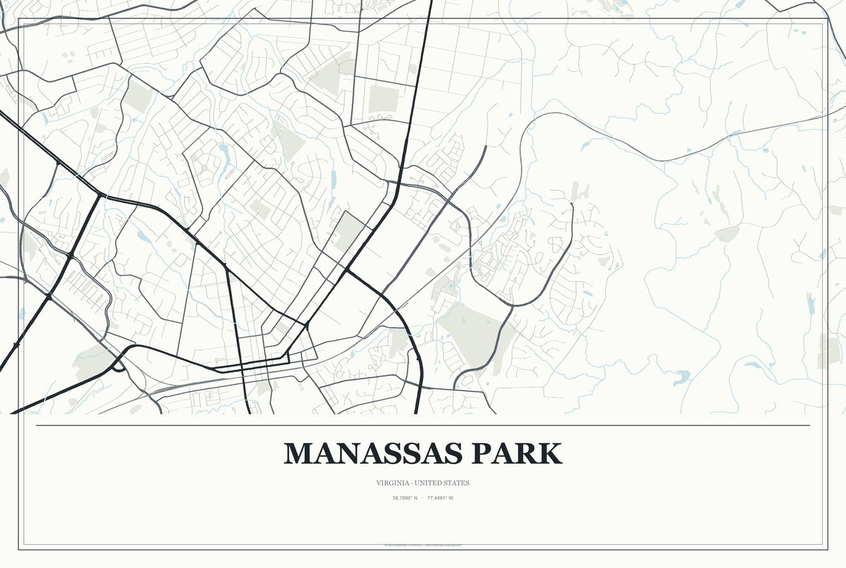 Manassas Park, Virginia City Map Aluminum Sign in Gallery Air style