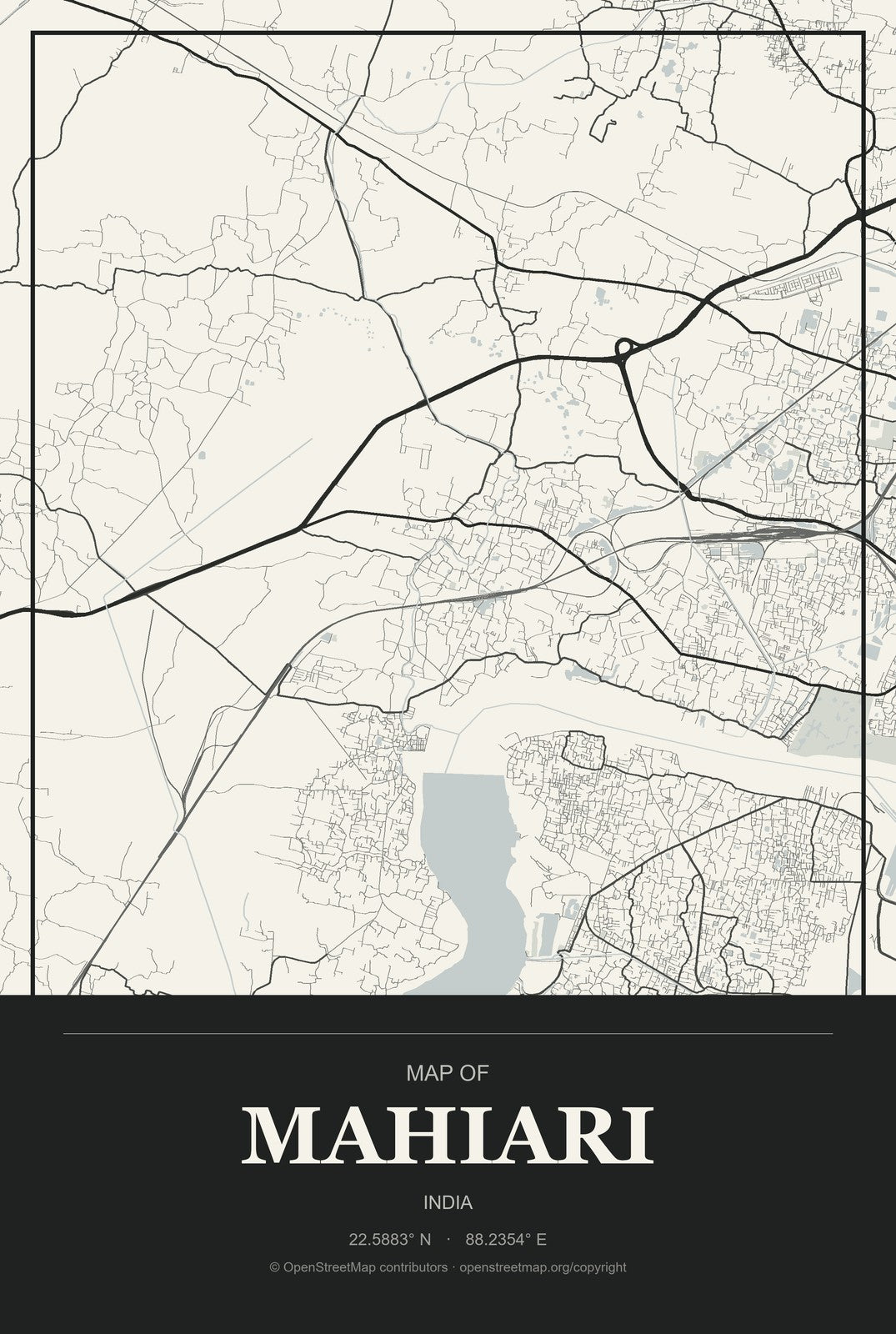 Mahiari, India City Map Aluminum Sign in Museum Plaque style