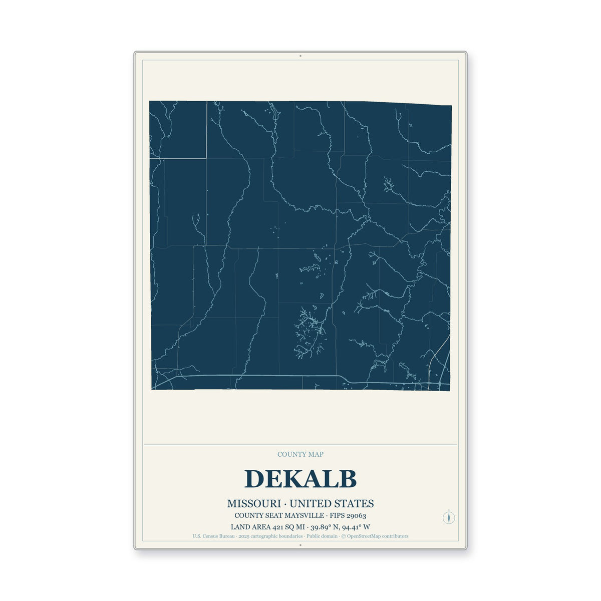 DeKalb County, Missouri Map Aluminum Sign in Coastal Cutout style