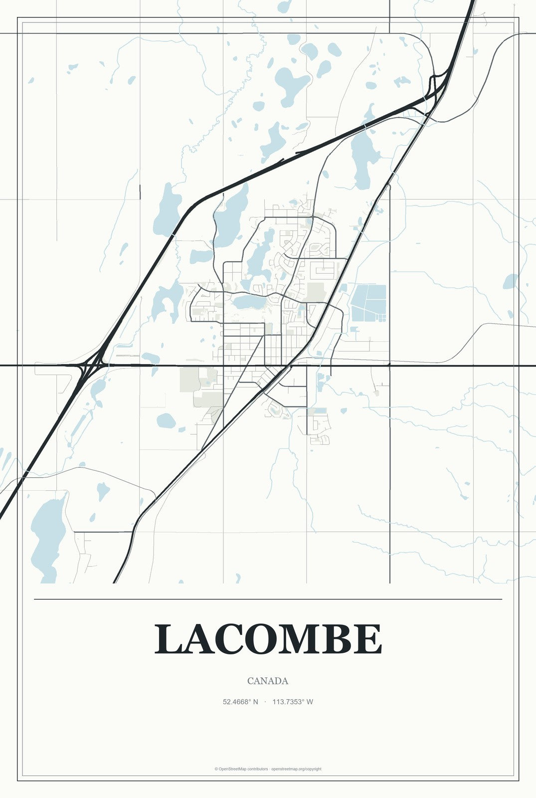 Lacombe, Canada City Map Aluminum Sign in Gallery Air style