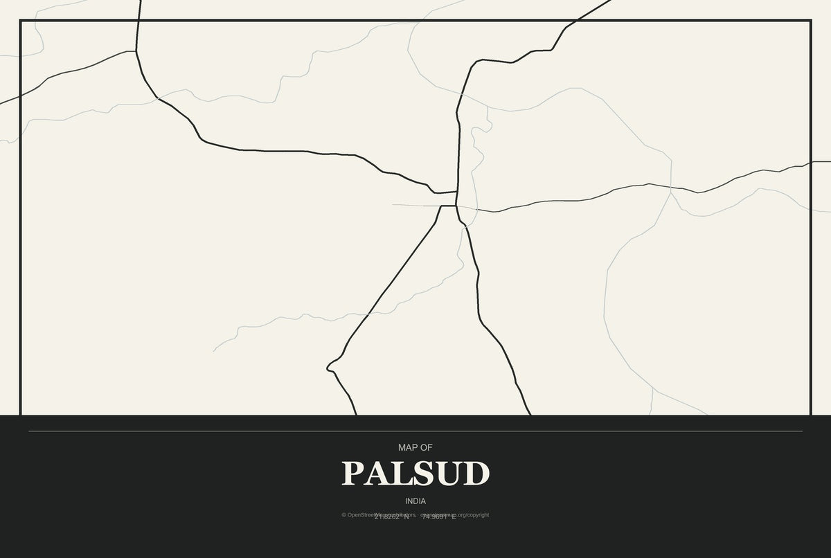 Palsud, India City Map Aluminum Sign in Museum Plaque style