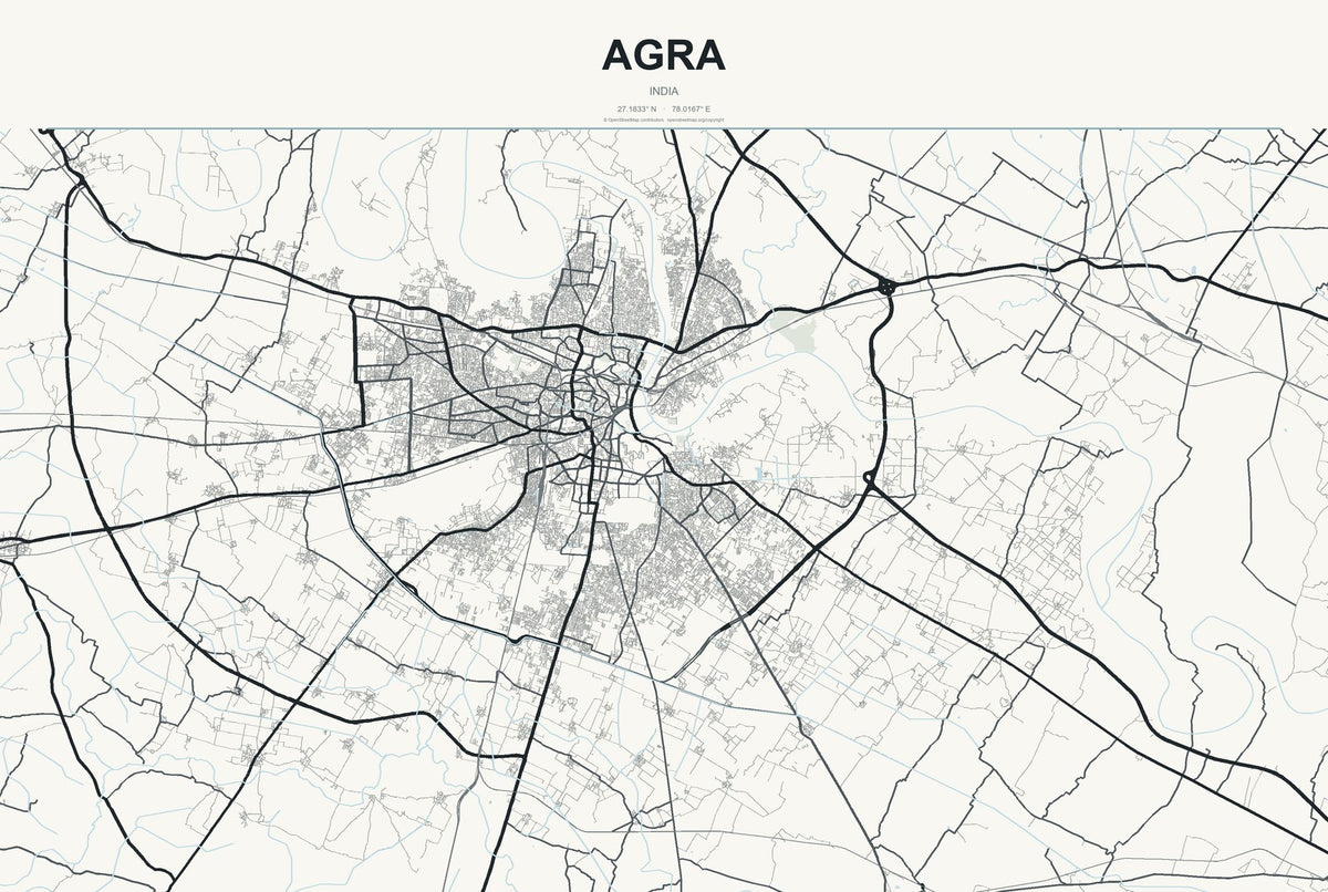 Agra, India City Map Aluminum Sign in Headline Atlas style