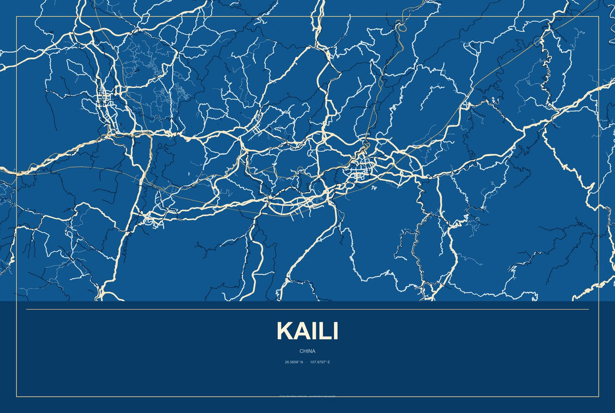 Kaili, China City Map Aluminum Sign in Harbor Cobalt style