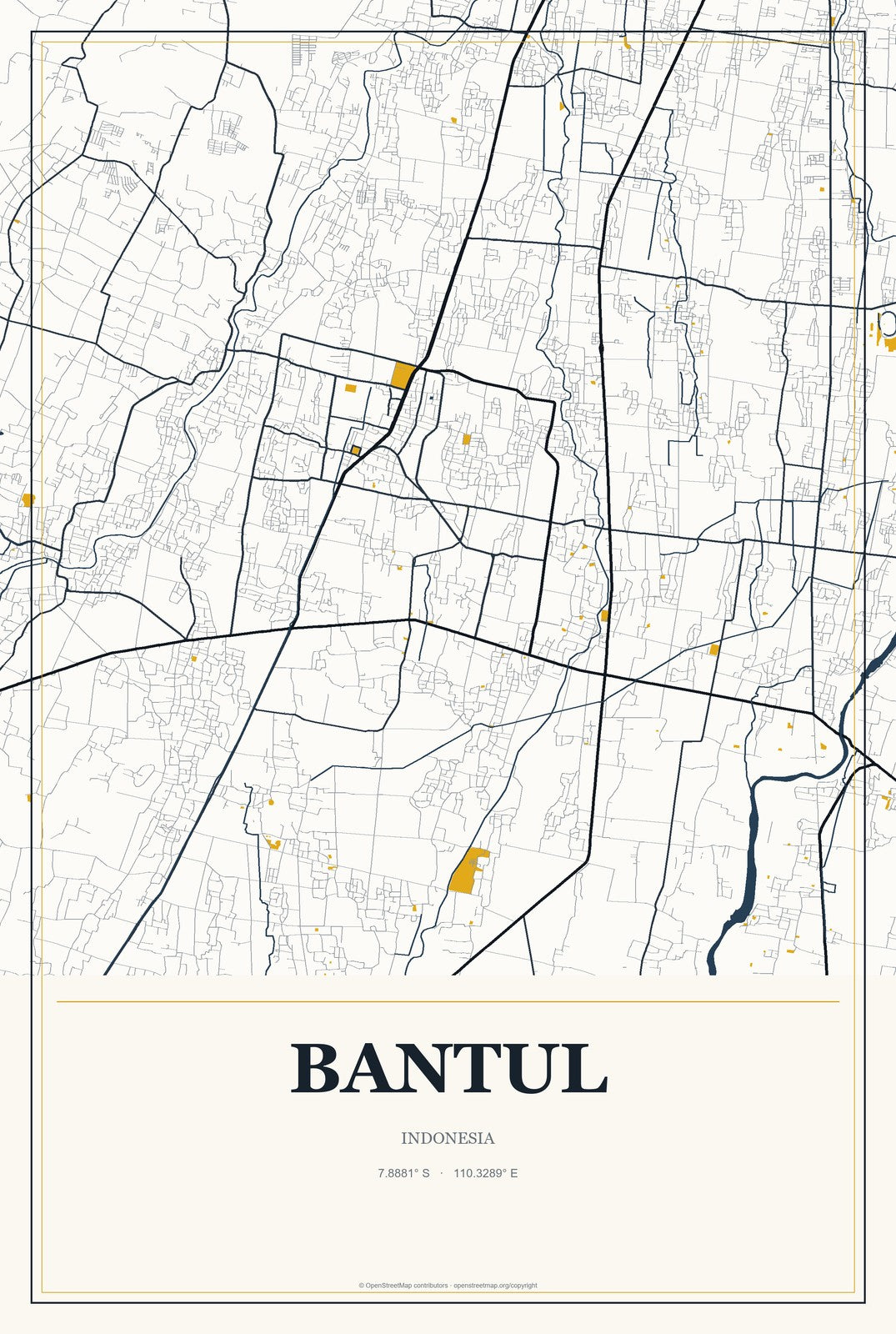 Bantul, Indonesia City Map Aluminum Sign in Citrine Modern style
