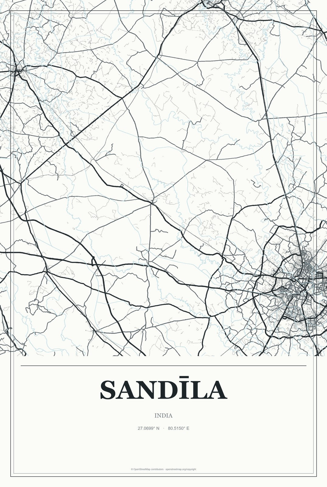 Sandīla, India City Map Aluminum Sign in Gallery Air style