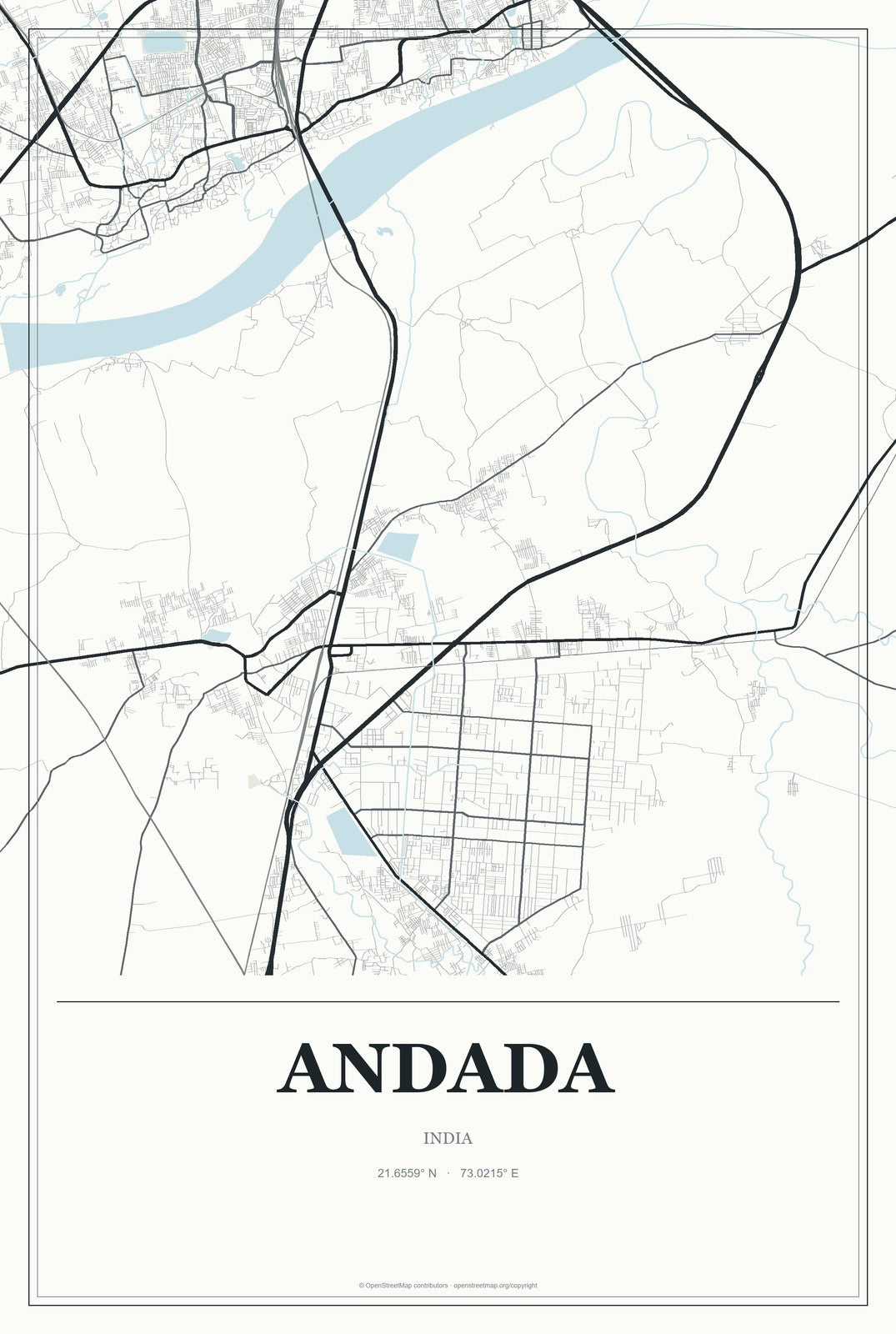 Andada, India City Map Aluminum Sign in Gallery Air style