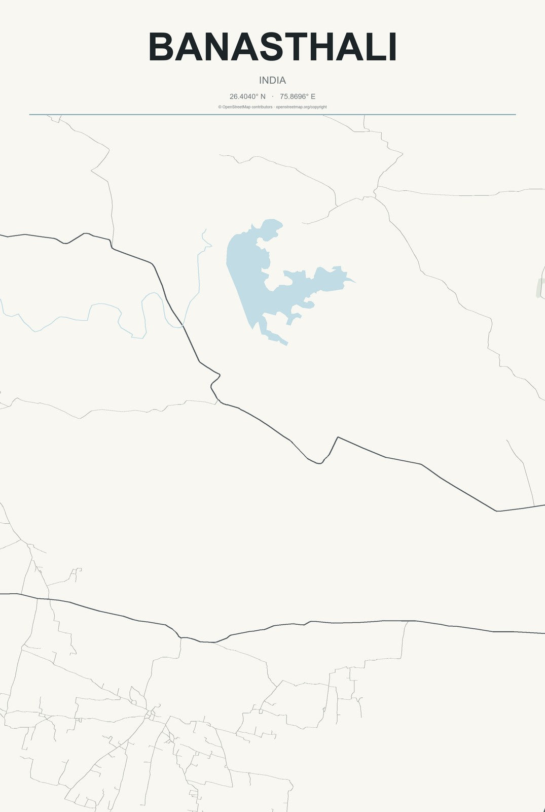 Banasthali, India City Map Aluminum Sign in Headline Atlas style