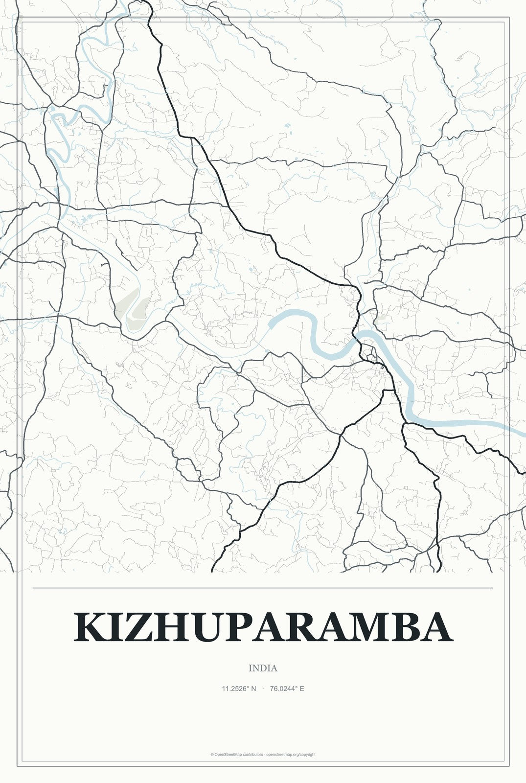 Kizhuparamba, India City Map Aluminum Sign in Gallery Air style