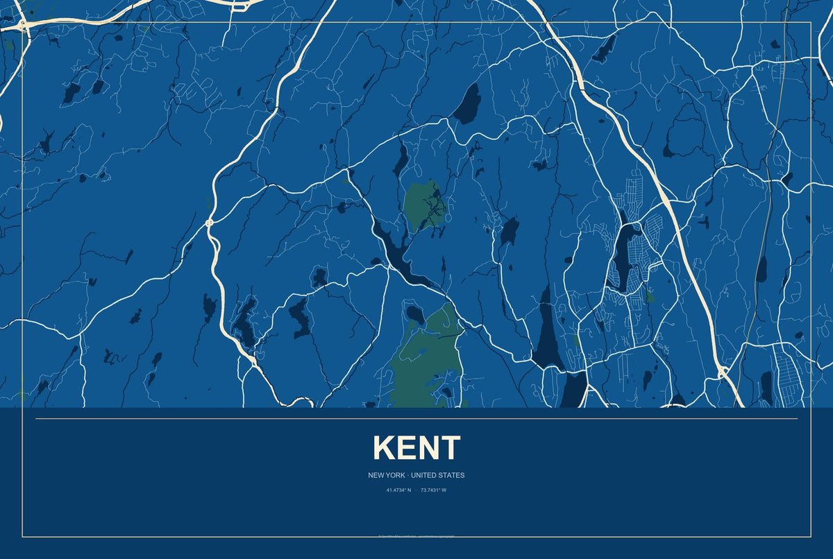Kent, New York City Map Aluminum Sign in Harbor Cobalt style