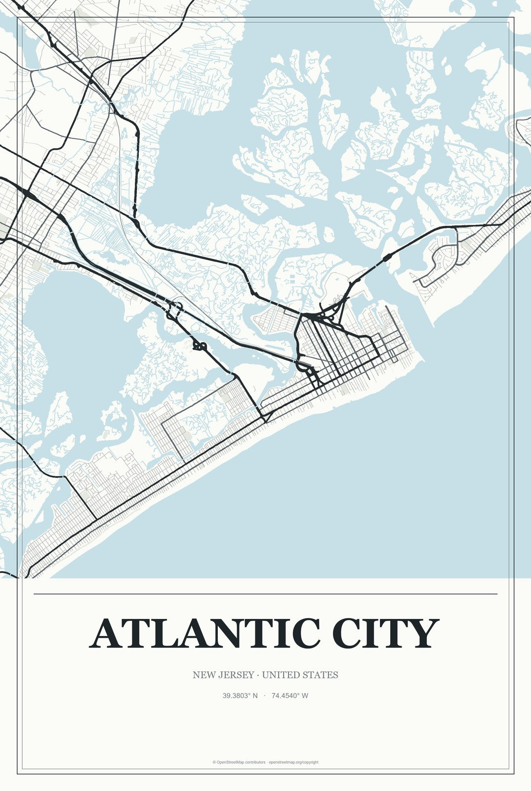 Atlantic City, New Jersey City Map Aluminum Sign in Gallery Air style