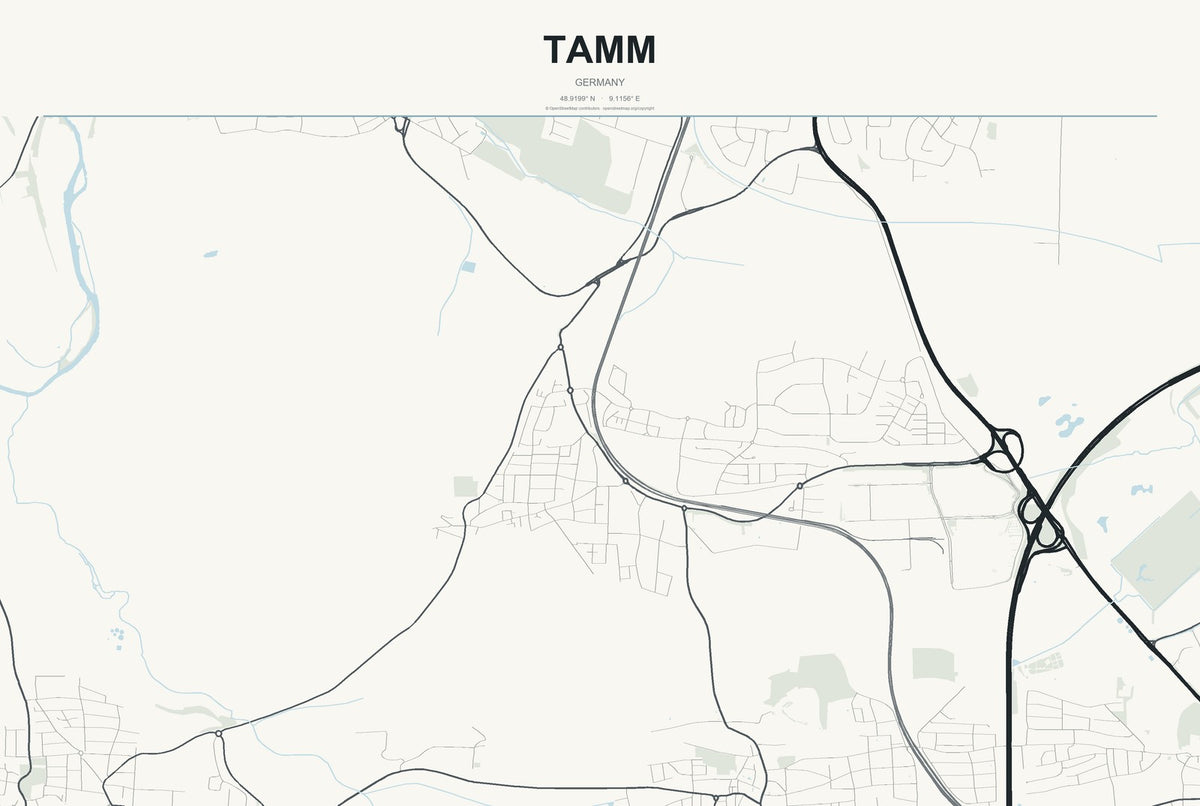 Tamm, Germany City Map Aluminum Sign in Headline Atlas style