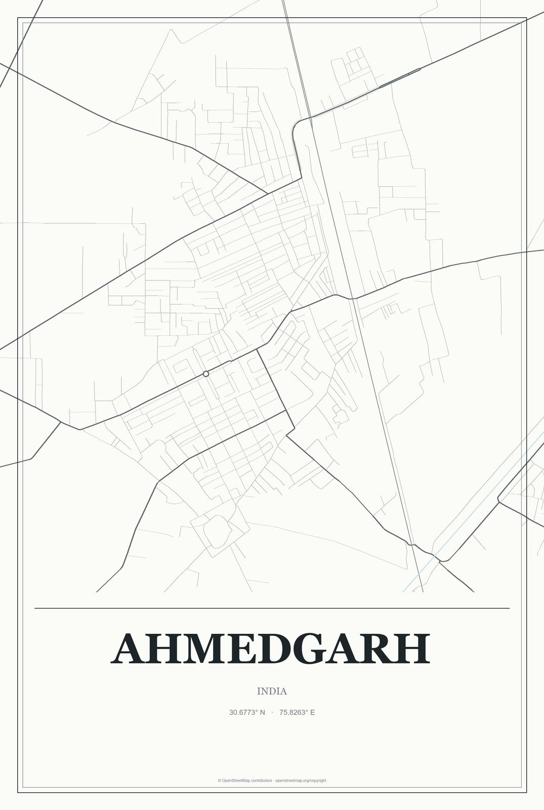 Ahmedgarh, India City Map Aluminum Sign in Gallery Air style
