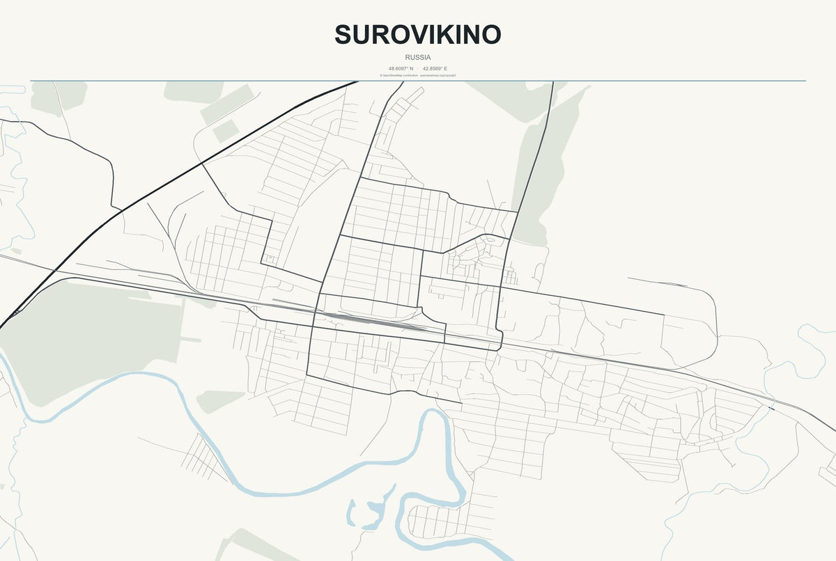 Surovikino, Russia City Map Aluminum Sign in Headline Atlas style