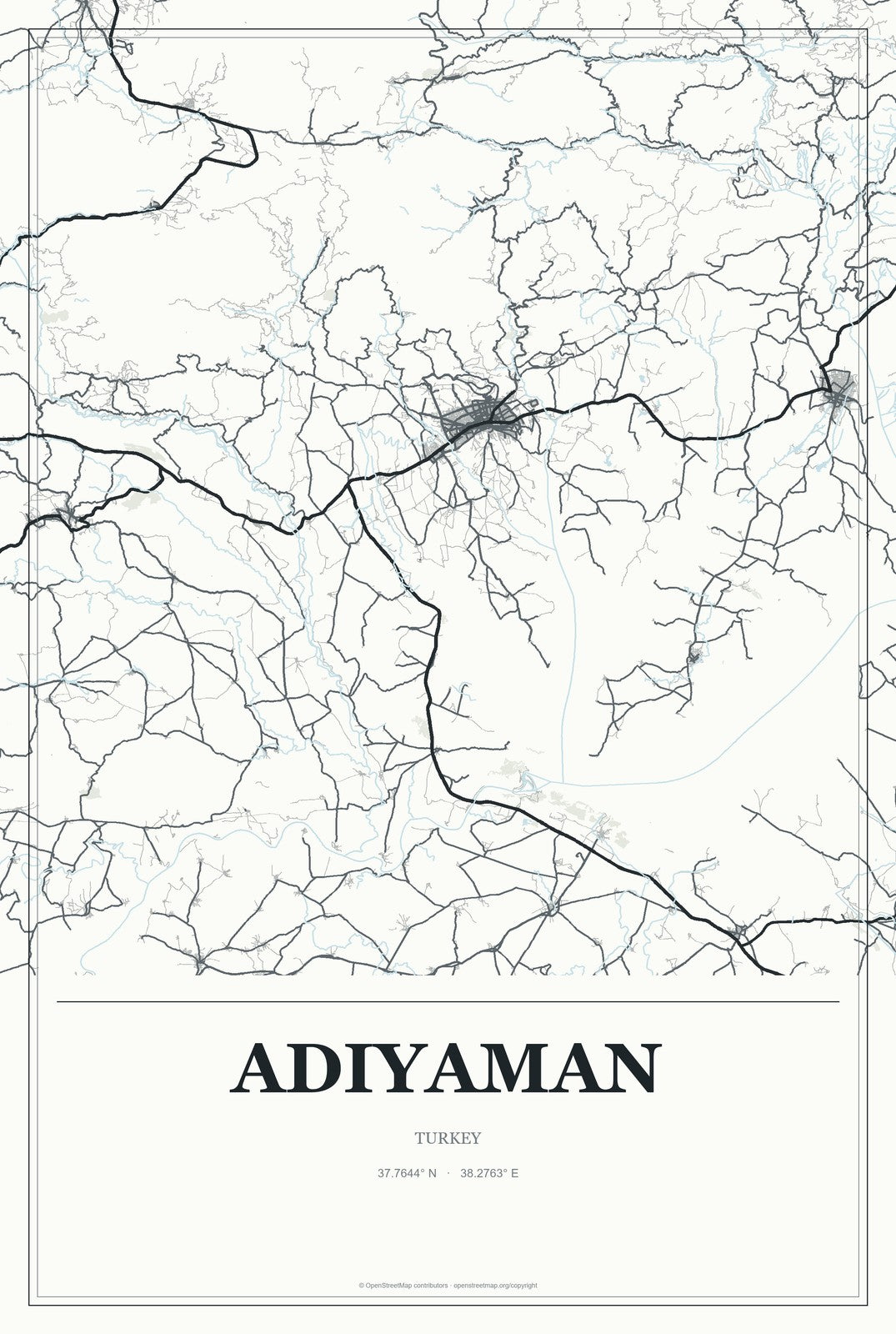 Adıyaman, Turkey City Map Aluminum Sign in Gallery Air style