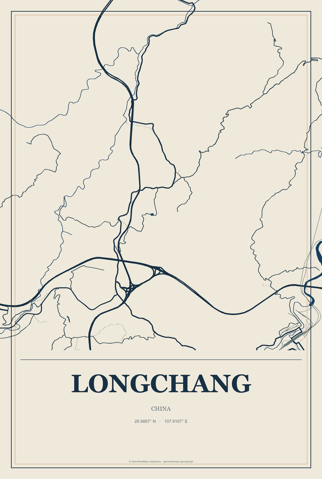 Longchang, China City Map Aluminum Sign in Coastal Cutout style