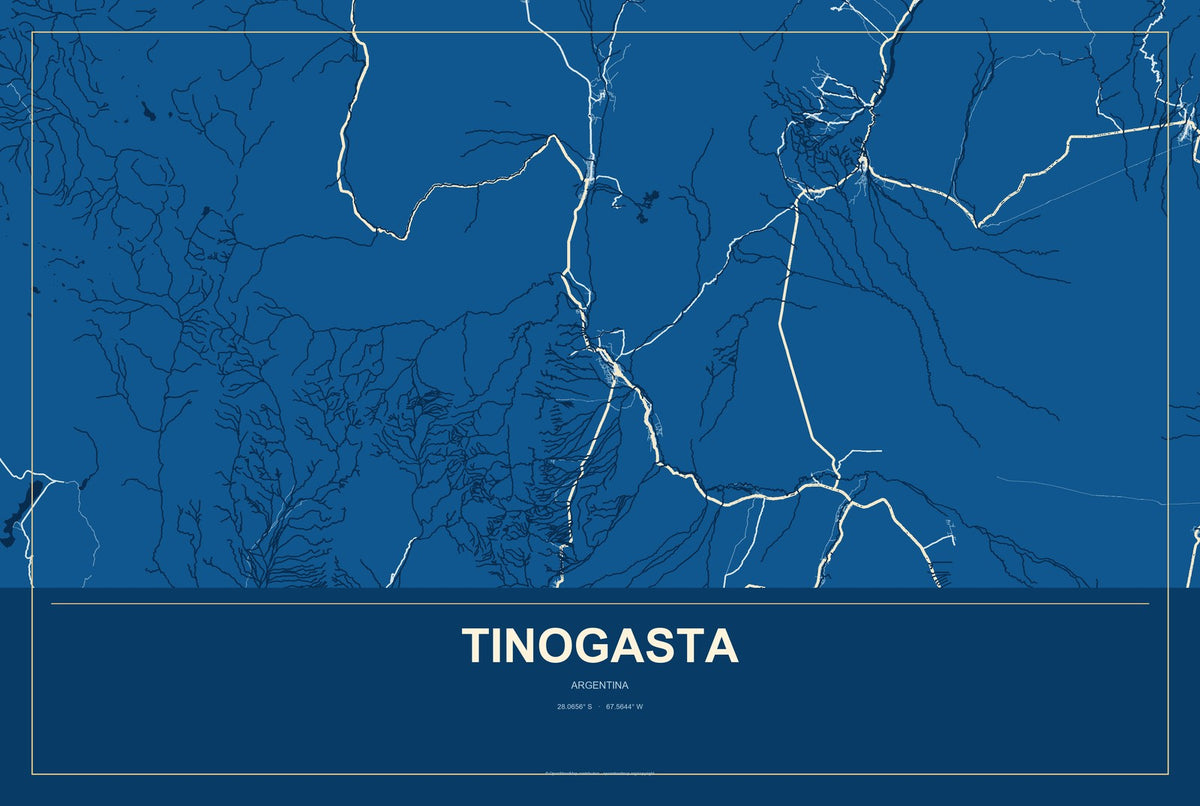 Tinogasta, Argentina City Map Aluminum Sign in Harbor Cobalt style
