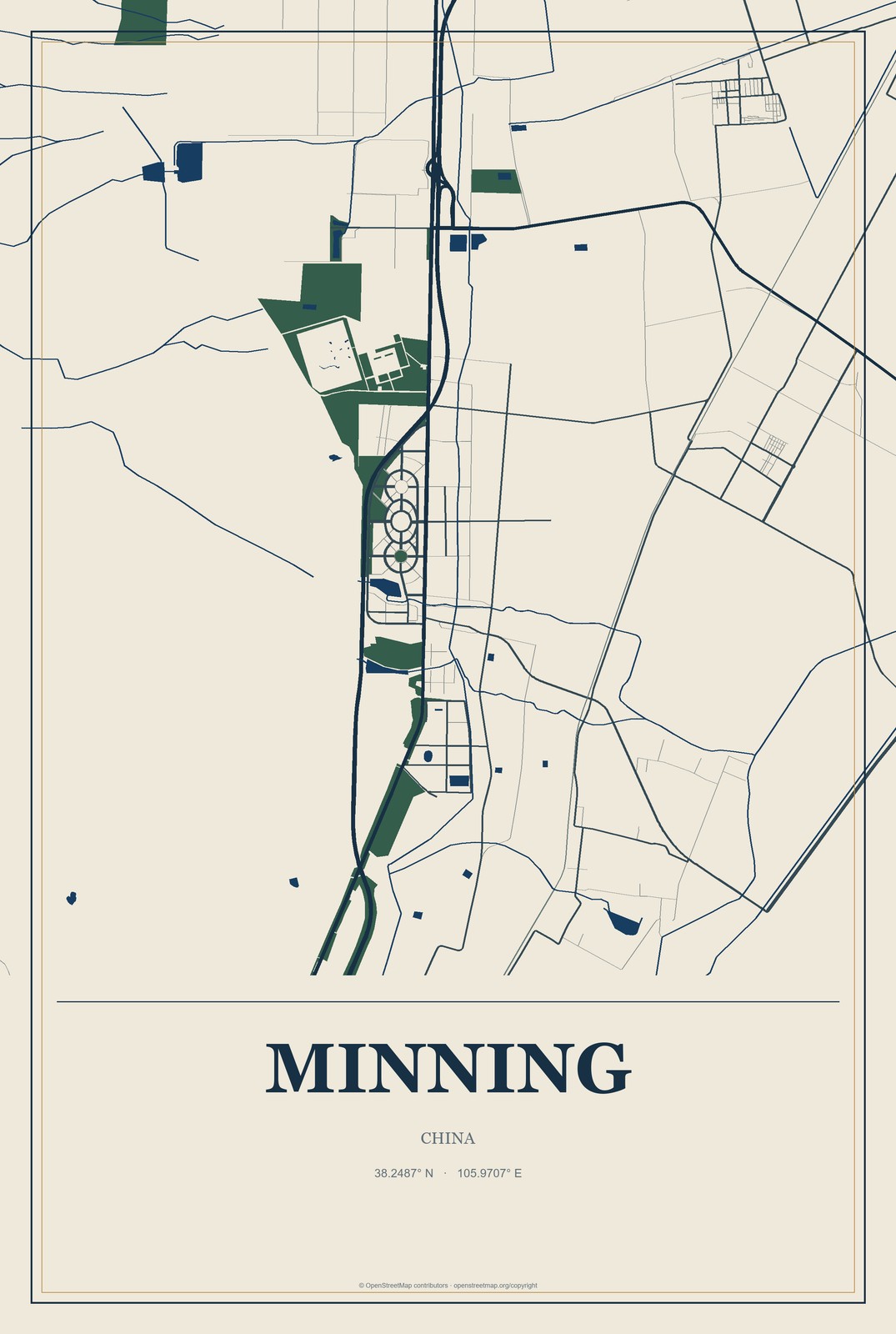 Minning, China City Map Aluminum Sign in Coastal Cutout style