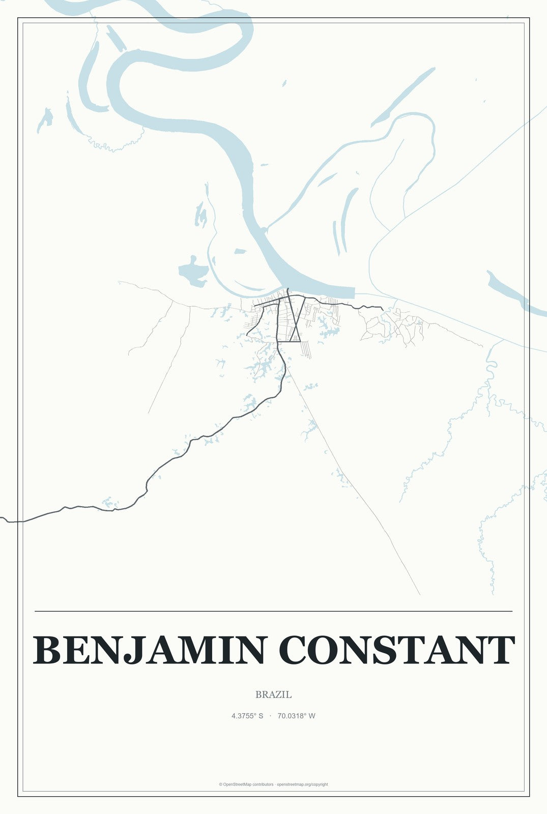 Benjamin Constant, Brazil City Map Aluminum Sign in Gallery Air style