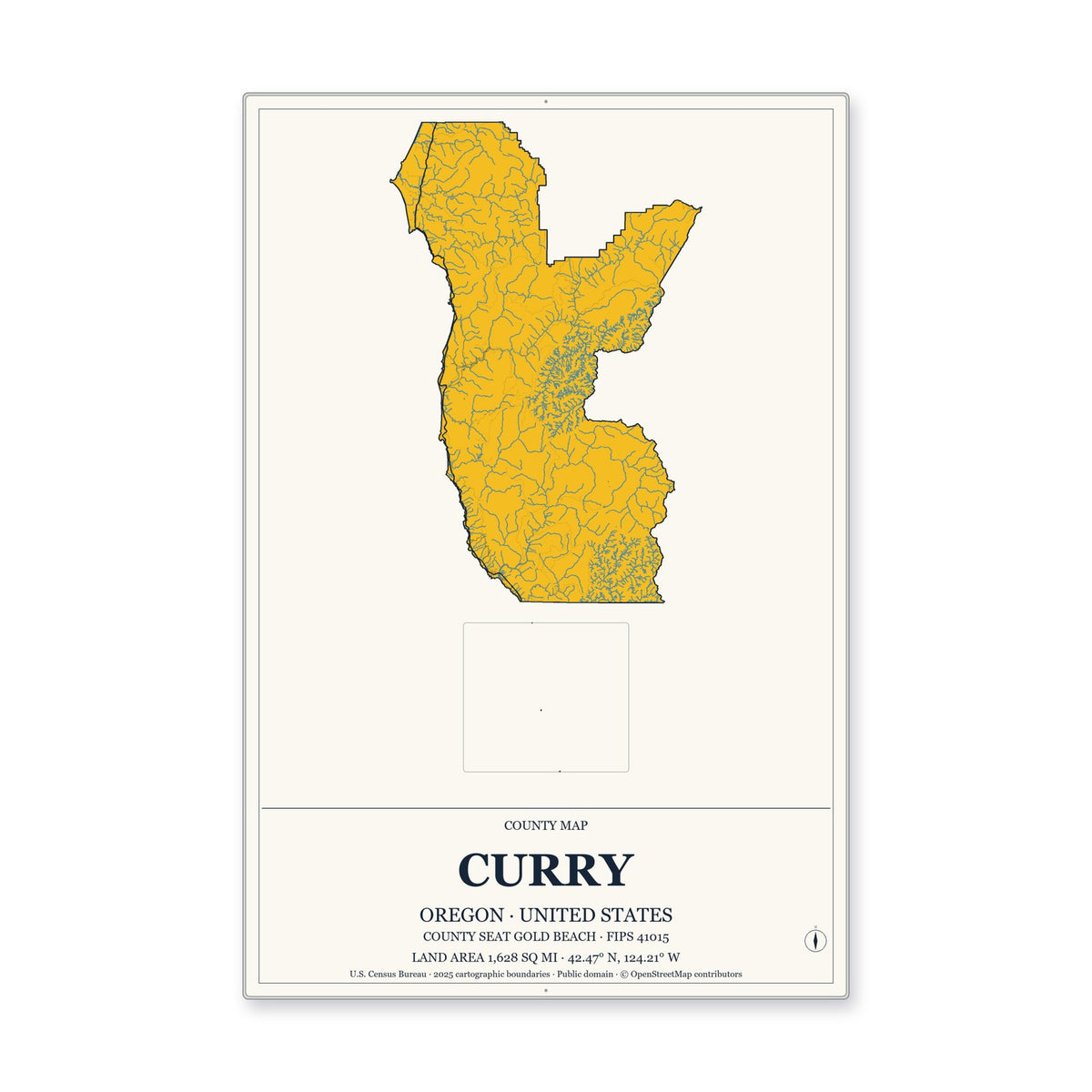 Curry County, Oregon Map Aluminum Sign in Citrine Modern style