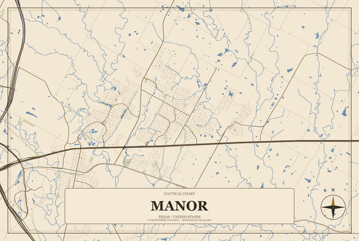 Manor, Texas City Map Aluminum Sign in Heritage Nautical style