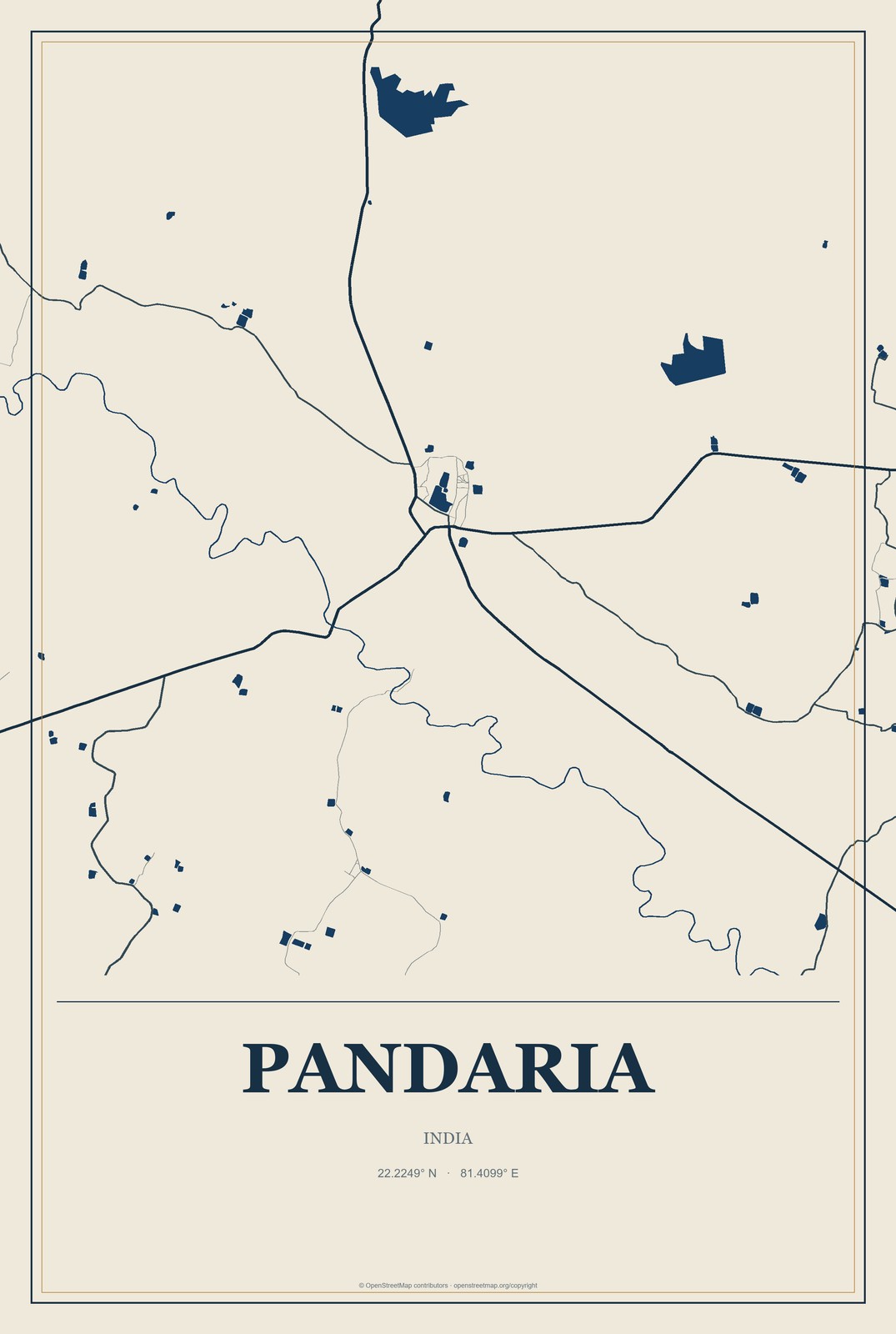 Pandaria, India City Map Aluminum Sign in Coastal Cutout style