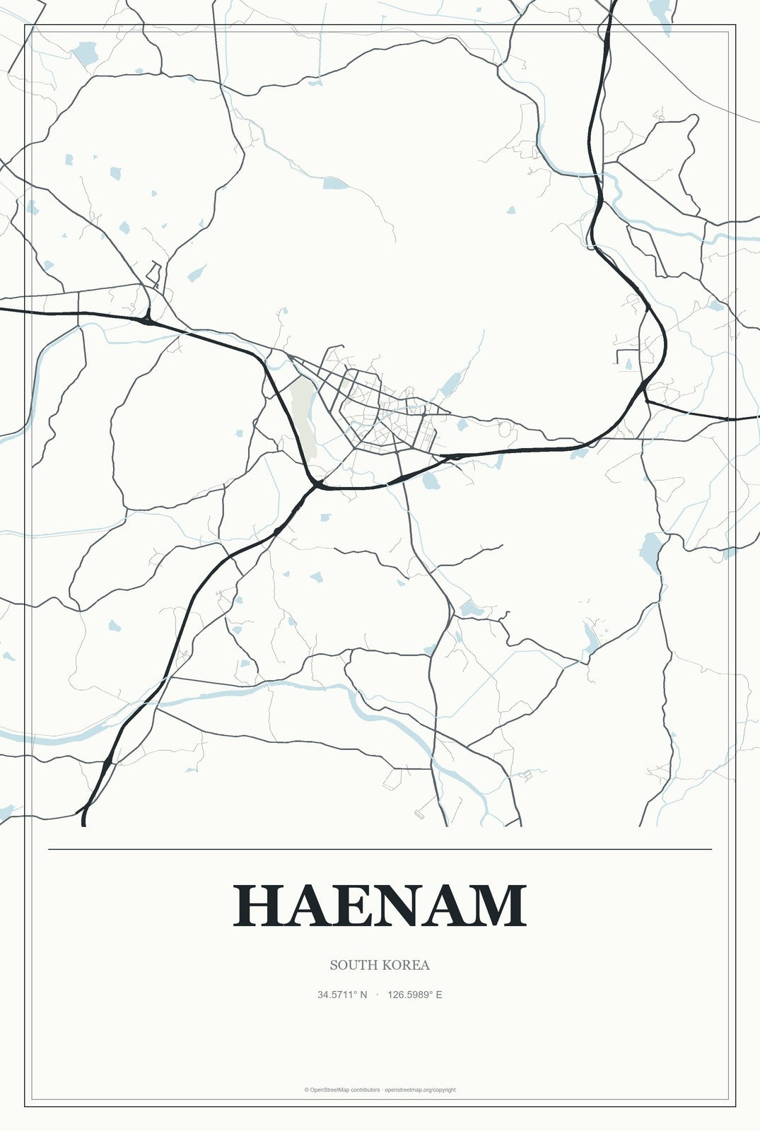 Haenam, South Korea City Map Aluminum Sign in Gallery Air style
