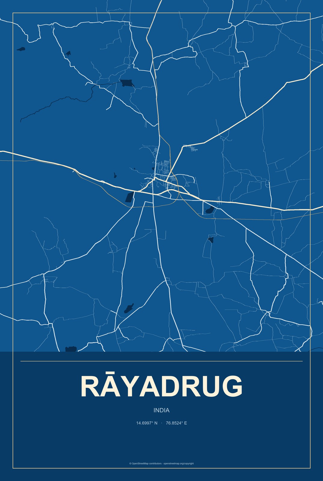 Rāyadrug, India City Map Aluminum Sign in Harbor Cobalt style
