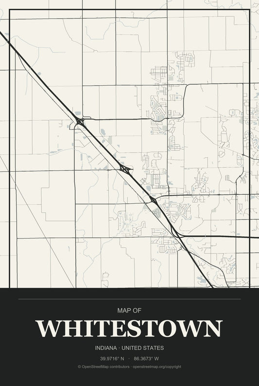 Whitestown, Indiana City Map Aluminum Sign in Museum Plaque style