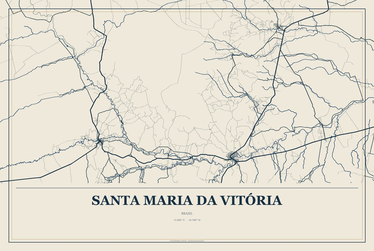 Santa Maria da Vitória, Brazil City Map Aluminum Sign in Coastal Cutout style