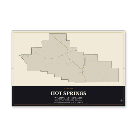 Hot Springs County, Wyoming Map Aluminum Sign in Museum Plaque style