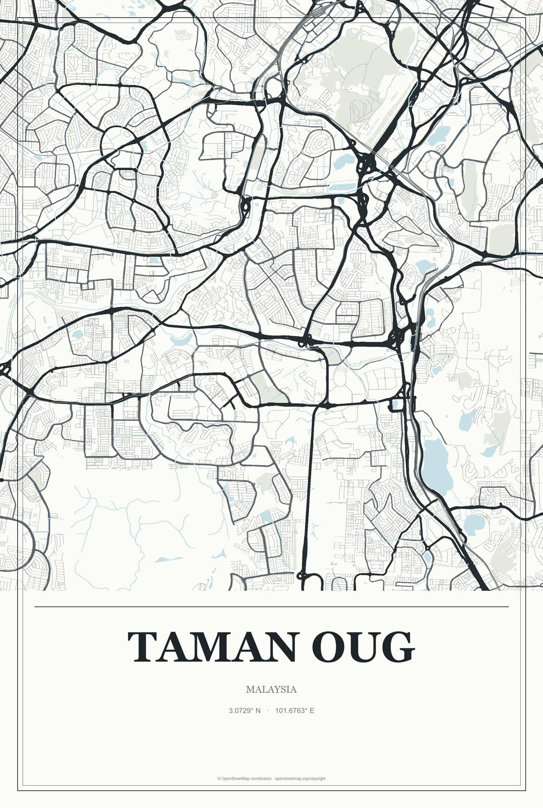 Taman OUG, Malaysia City Map Aluminum Sign in Gallery Air style